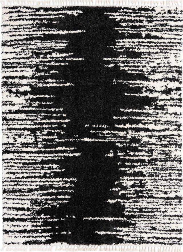 Black and White 9' x 12' Serenity Shag Rectangle Area Rug Thick Soft Touch Fluffy & Plush Shaggy Pile