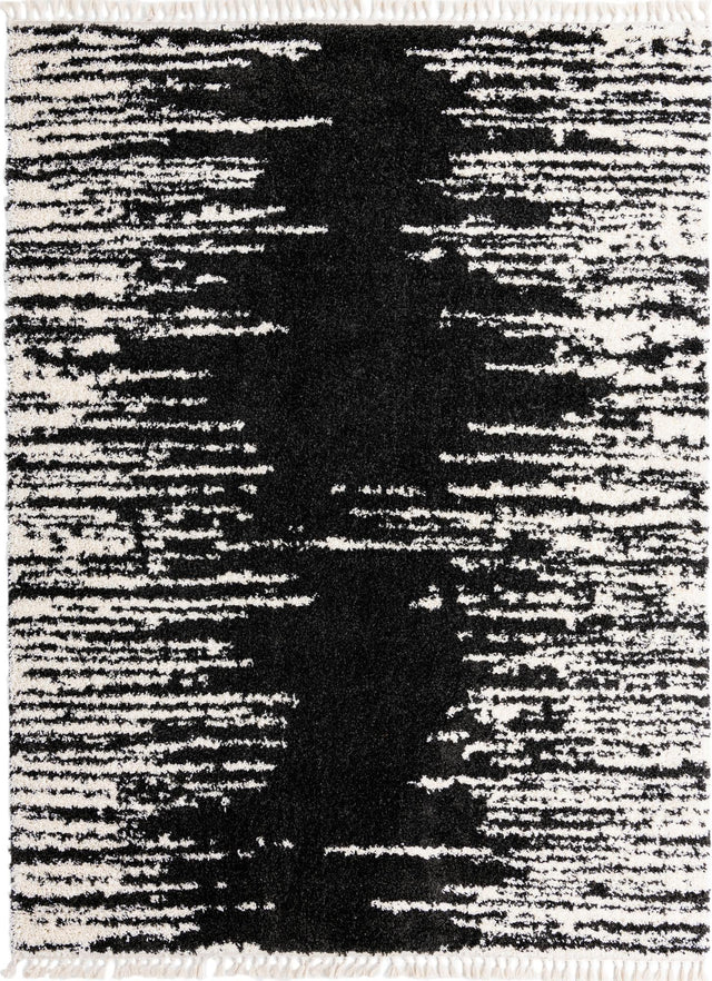 Black and White 9' x 12' Serenity Shag Rectangle Area Rug Thick Soft Touch Fluffy & Plush Shaggy Pile