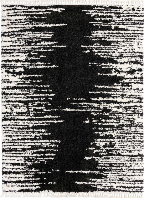 Black and White 9' x 12' Serenity Shag Rectangle Area Rug Thick Soft Touch Fluffy & Plush Shaggy Pile