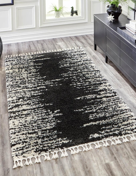 Black and White 10' x 14' Serenity Shag Rectangle Area Rug Thick Soft Touch Fluffy & Plush Shaggy Pile