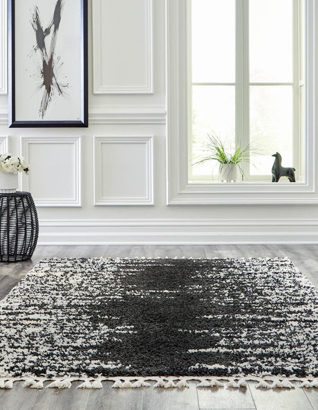 Black and White 9' x 12' Serenity Shag Rectangle Area Rug Thick Soft Touch Fluffy & Plush Shaggy Pile Carpet for Living Rooms, Kitchen, Bedrooms, Office, Dorms for Sale at Rug Engine