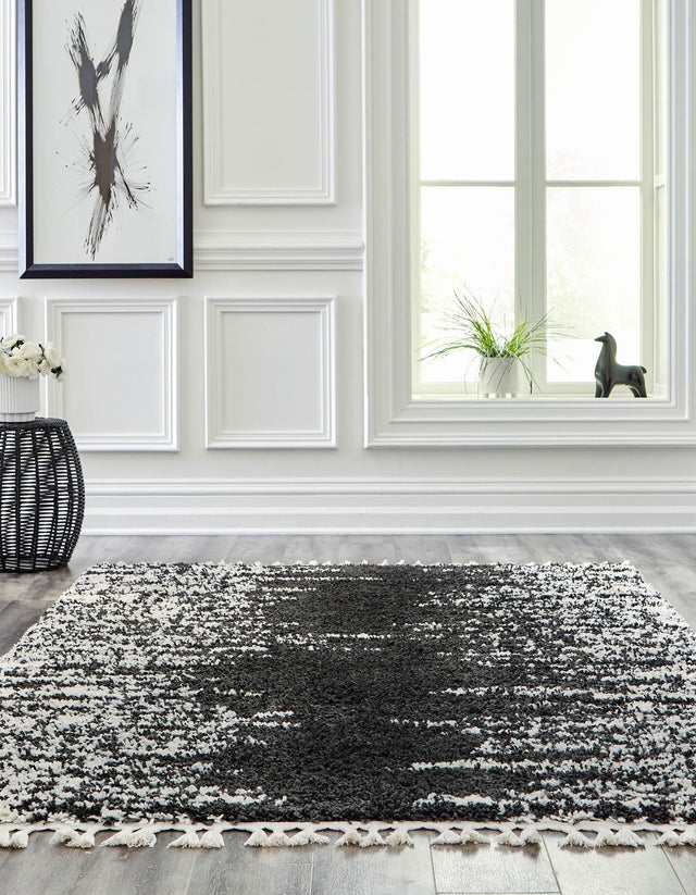 Black and White 9' x 12' Serenity Shag Rectangle Area Rug Thick Soft Touch Fluffy & Plush Shaggy Pile