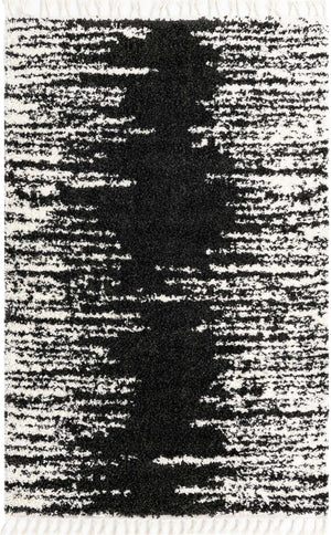 Black and White 5' 3 x 8' Serenity Shag Rectangle Area Rug Thick Soft Touch Fluffy & Plush Shaggy Pile