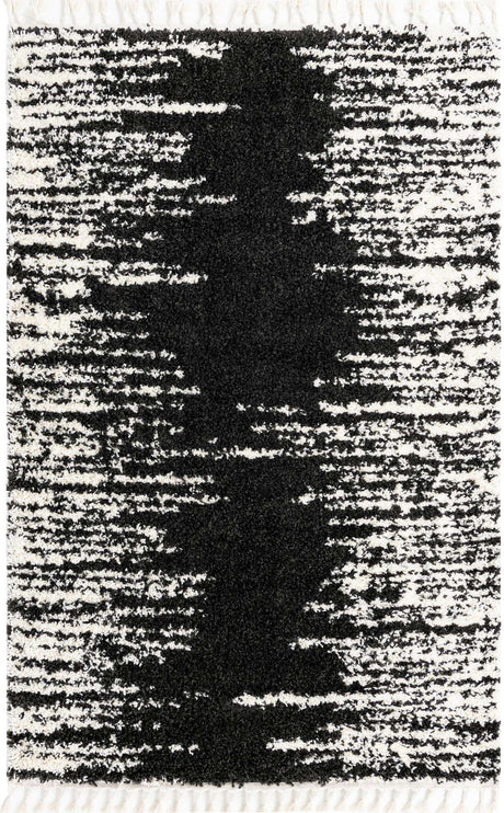 Black and White 5' 3 x 8' Serenity Shag Rectangle Area Rug Thick Soft Touch Fluffy & Plush Shaggy Pile