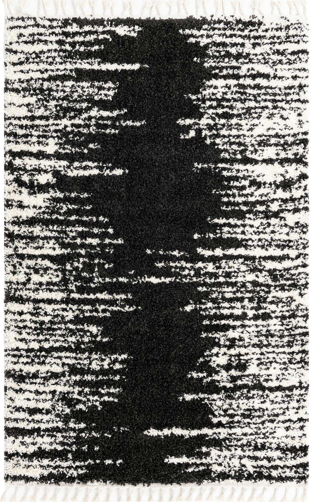 Black and White 5' 3 x 8' Serenity Shag Rectangle Area Rug Thick Soft Touch Fluffy & Plush Shaggy Pile