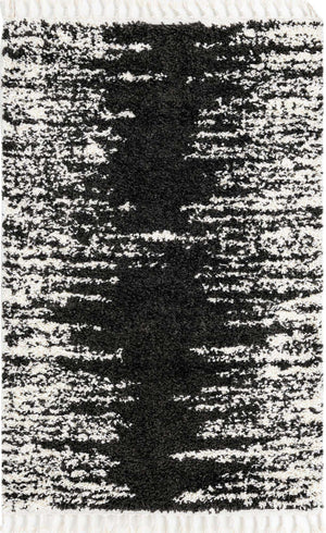 Black and White 4' x 6' Serenity Shag Rectangle Area Rug Thick Soft Touch Fluffy & Plush Shaggy Pile