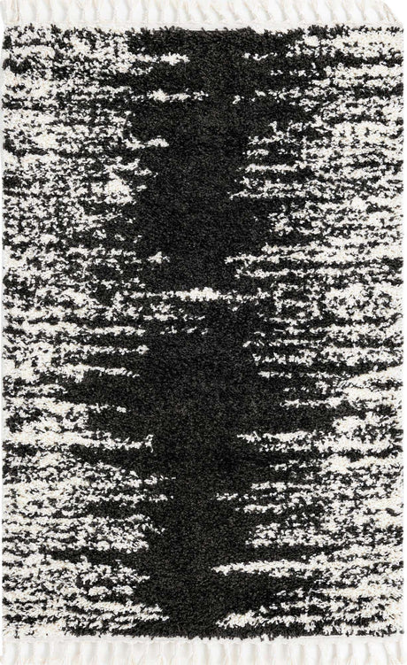 Black and White 4' x 6' Serenity Shag Rectangle Area Rug Thick Soft Touch Fluffy & Plush Shaggy Pile