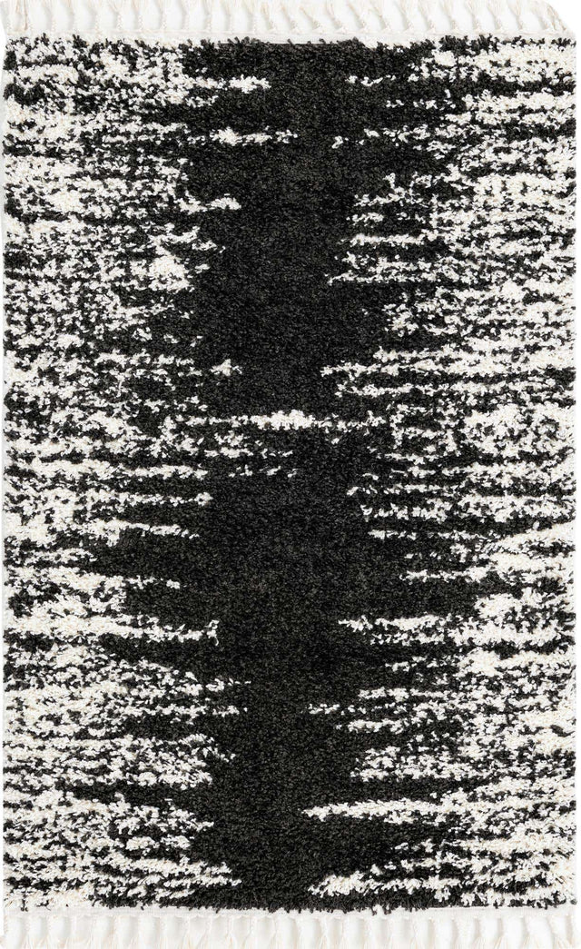 Black and White 4' x 6' Serenity Shag Rectangle Area Rug Thick Soft Touch Fluffy & Plush Shaggy Pile