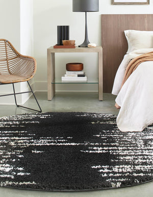 Black and White 7' x 7' Serenity Shag Round Area Rug Thick Soft Touch Fluffy & Plush Shaggy Pile