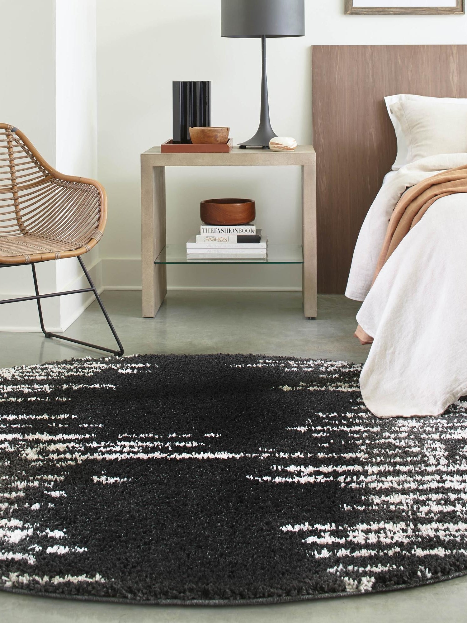 Black and White 5' 3 x 5' 3 Serenity Shag Round Area Rug Thick Soft Touch Fluffy & Plush Shaggy Pile Carpet for Living Rooms, Kitchen, Bedrooms, Office, Dorms for Sale at Rug Engine