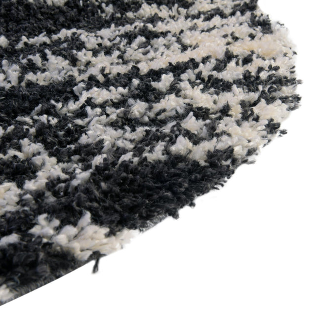 Black and White 7' x 7' Serenity Shag Round Area Rug Thick Soft Touch Fluffy & Plush Shaggy Pile