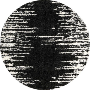 Black and White 7' x 7' Serenity Shag Round Area Rug Thick Soft Touch Fluffy & Plush Shaggy Pile