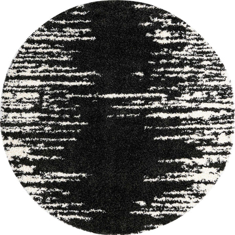 Black and White 7' x 7' Serenity Shag Round Area Rug Thick Soft Touch Fluffy & Plush Shaggy Pile