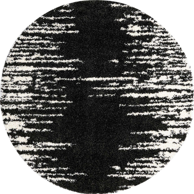 Black and White 7' x 7' Serenity Shag Round Area Rug Thick Soft Touch Fluffy & Plush Shaggy Pile