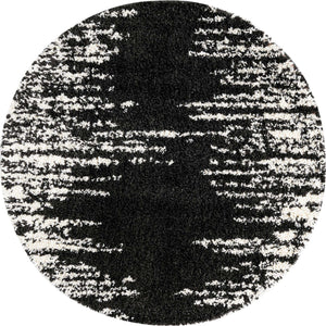 Black and White 5' 3 x 5' 3 Serenity Shag Round Area Rug Thick Soft Touch Fluffy & Plush Shaggy Pile
