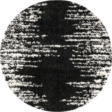 Black and White 5' 3 x 5' 3 Serenity Shag Round Area Rug Thick Soft Touch Fluffy & Plush Shaggy Pile