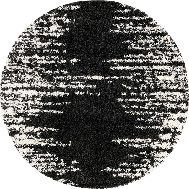 Black and White 5' 3 x 5' 3 Serenity Shag Round Area Rug Thick Soft Touch Fluffy & Plush Shaggy Pile