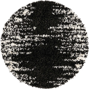 Black and White 3' 3 x 3' 3 Serenity Shag Round Area Rug Thick Soft Touch Fluffy & Plush Shaggy Pile