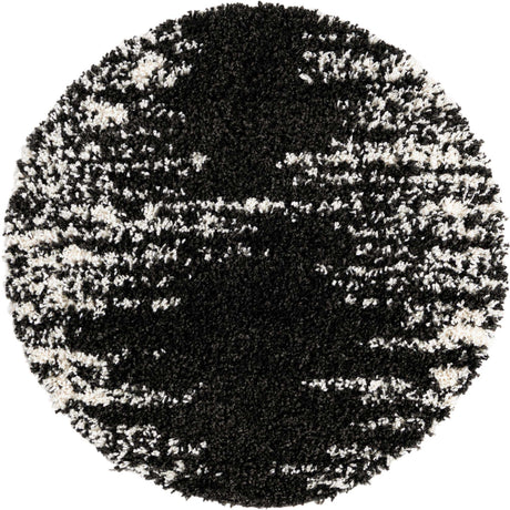 Black and White 3' 3 x 3' 3 Serenity Shag Round Area Rug Thick Soft Touch Fluffy & Plush Shaggy Pile