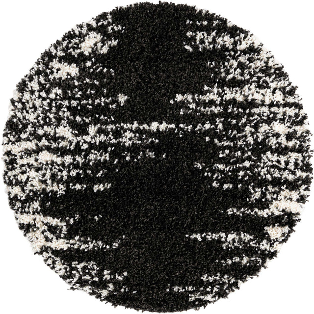 Black and White 3' 3 x 3' 3 Serenity Shag Round Area Rug Thick Soft Touch Fluffy & Plush Shaggy Pile