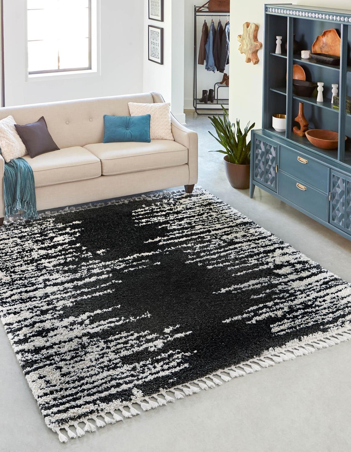 Black and White 10' x 10' Serenity Shag Square Area Rug Thick Soft Touch Fluffy & Plush Shaggy Pile Carpet for Living Rooms, Kitchen, Bedrooms, Office, Dorms for Sale at Rug Engine
