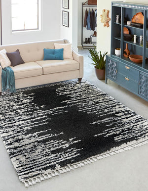 Black and White 10' x 10' Serenity Shag Square Area Rug Thick Soft Touch Fluffy & Plush Shaggy Pile