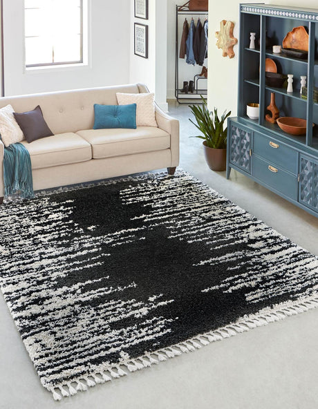 Black and White 10' x 10' Serenity Shag Square Area Rug Thick Soft Touch Fluffy & Plush Shaggy Pile