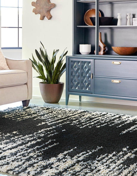 Black and White 10' x 10' Serenity Shag Square Area Rug Thick Soft Touch Fluffy & Plush Shaggy Pile Carpet for Living Rooms, Kitchen, Bedrooms, Office, Dorms for Sale at Rug Engine