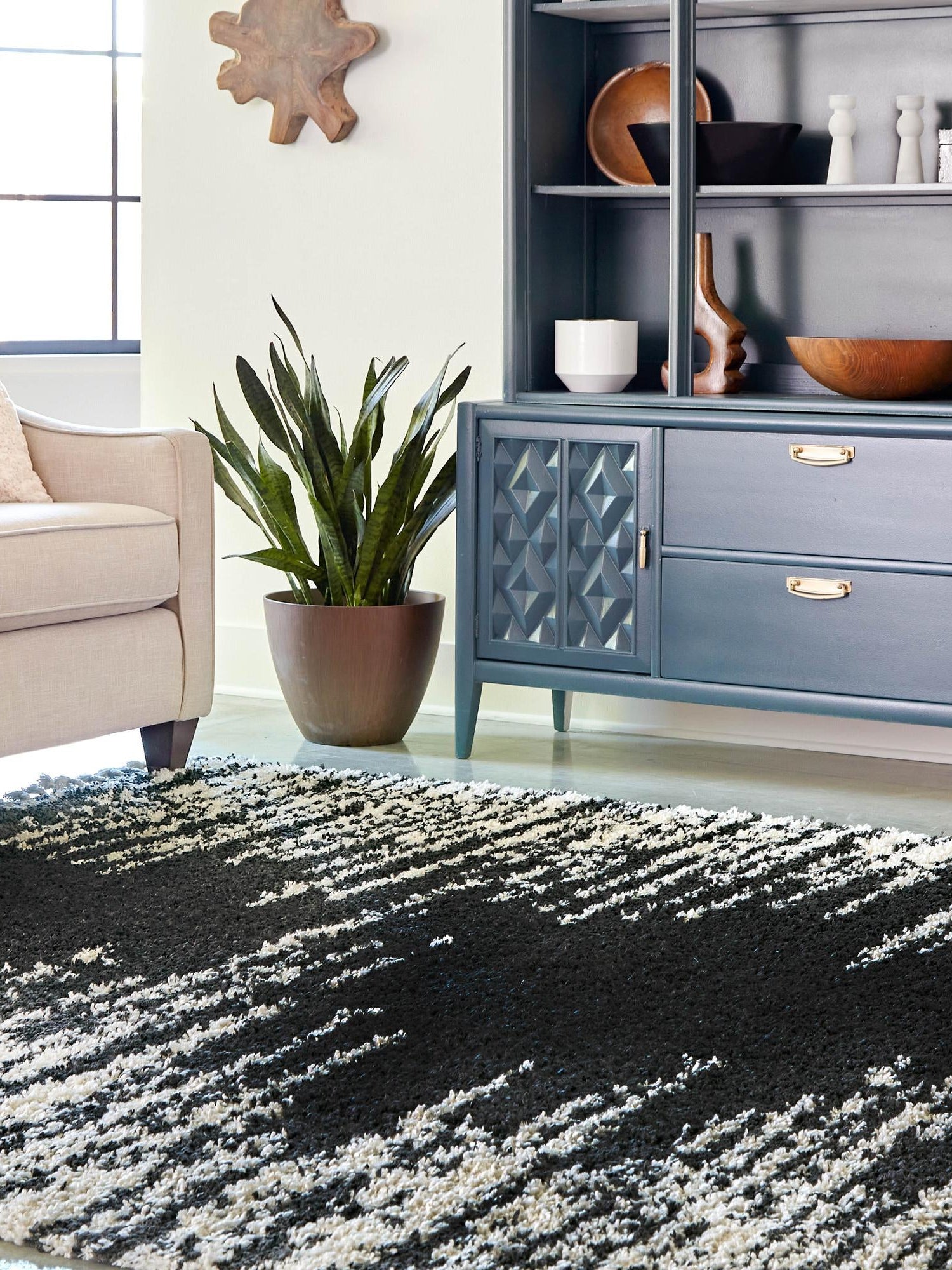Black and White 7' 10 x 7' 10 Serenity Shag Square Area Rug Thick Soft Touch Fluffy & Plush Shaggy Pile Carpet for Living Rooms, Kitchen, Bedrooms, Office, Dorms for Sale at Rug Engine