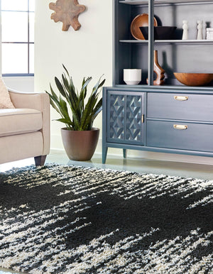 Black and White 7' 10 x 7' 10 Serenity Shag Square Area Rug Thick Soft Touch Fluffy & Plush Shaggy Pile
