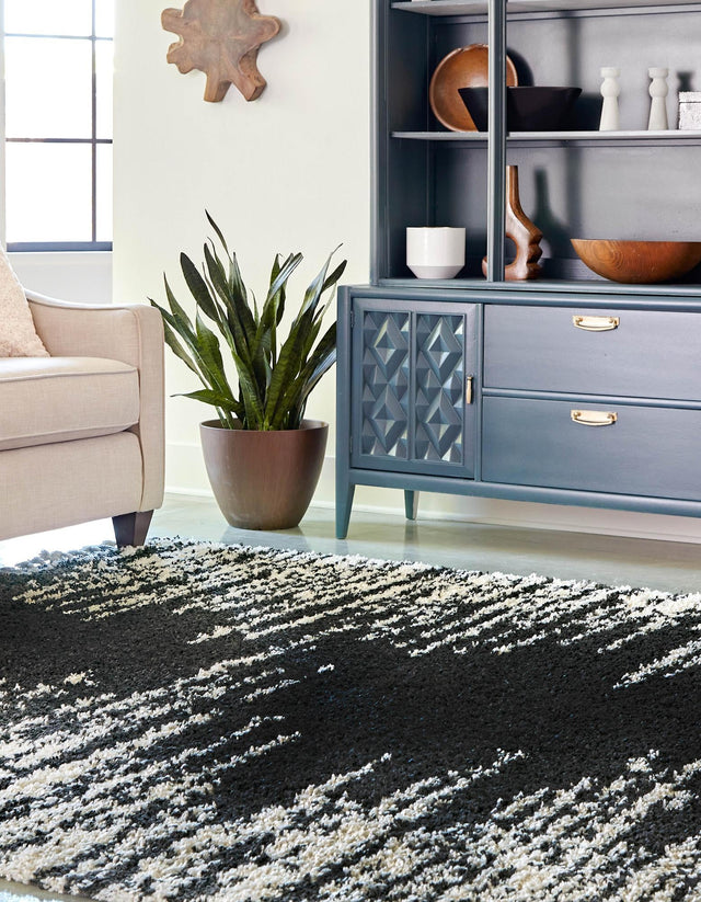 Black and White 7' 10 x 7' 10 Serenity Shag Square Area Rug Thick Soft Touch Fluffy & Plush Shaggy Pile