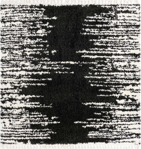 Black and White 7' 10 x 7' 10 Serenity Shag Square Area Rug Thick Soft Touch Fluffy & Plush Shaggy Pile