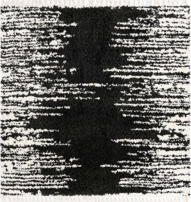 Black and White 7' 10 x 7' 10 Serenity Shag Square Area Rug Thick Soft Touch Fluffy & Plush Shaggy Pile