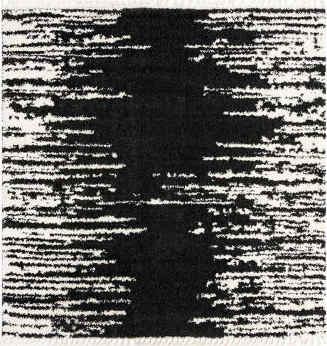 Black and White 10' x 10' Serenity Shag Square Area Rug Thick Soft Touch Fluffy & Plush Shaggy Pile