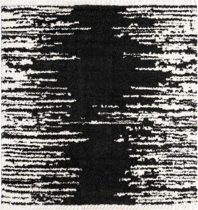 Black and White 10' x 10' Serenity Shag Square Area Rug Thick Soft Touch Fluffy & Plush Shaggy Pile
