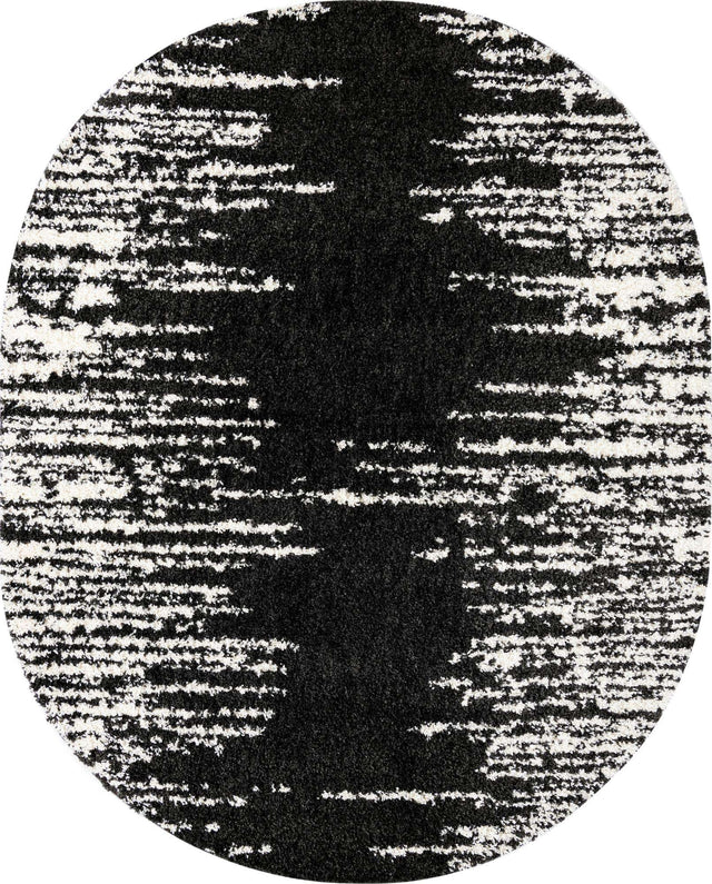 Black and White 7' 10 x 10' Serenity Shag Oval Area Rug Thick Soft Touch Fluffy & Plush Shaggy Pile Carpet for Living Rooms, Kitchen, Bedrooms, Office, Dorms for Sale at Rug Engine