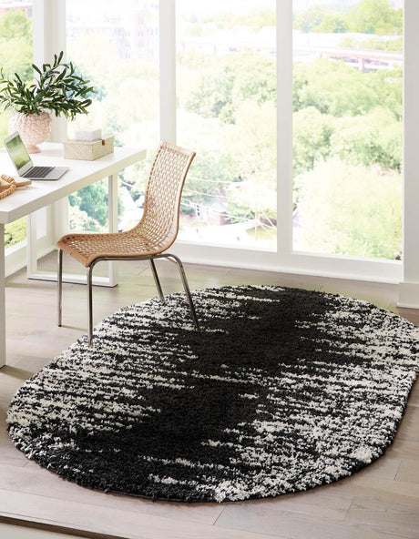 Black and White 5' 3 x 8' Serenity Shag Oval Area Rug Thick Soft Touch Fluffy & Plush Shaggy Pile