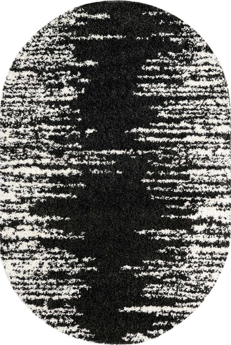 Black and White 5' 3 x 8' Serenity Shag Oval Area Rug Thick Soft Touch Fluffy & Plush Shaggy Pile