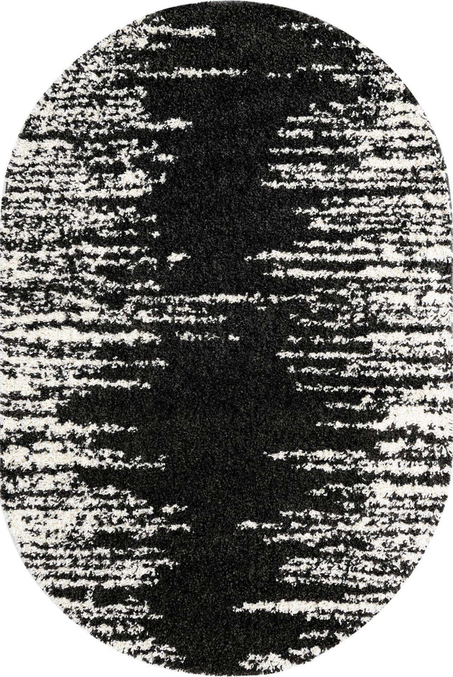 Black and White 5' 3 x 8' Serenity Shag Oval Area Rug Thick Soft Touch Fluffy & Plush Shaggy Pile