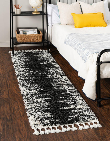 Black and White 2' x 6' Serenity Shag Runner Area Rug Thick Soft Touch Fluffy & Plush Shaggy Pile