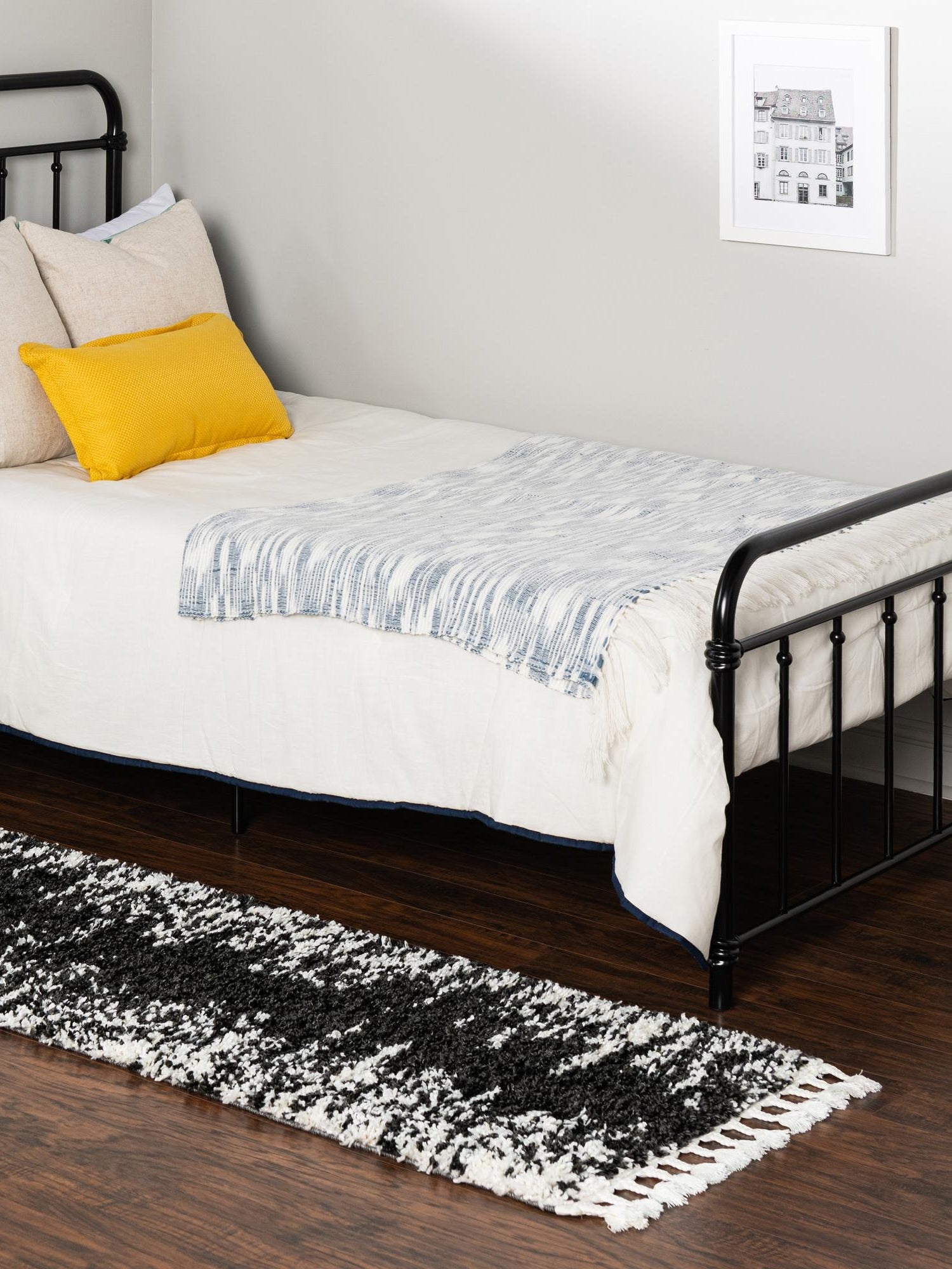 Black and White 2' 7 x 12' Serenity Shag Runner Area Rug Thick Soft Touch Fluffy & Plush Shaggy Pile Carpet for Living Rooms, Kitchen, Bedrooms, Office, Dorms for Sale at Rug Engine