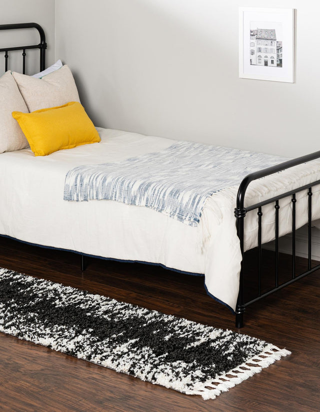 Black and White 2' 7 x 12' Serenity Shag Runner Area Rug Thick Soft Touch Fluffy & Plush Shaggy Pile Carpet for Living Rooms, Kitchen, Bedrooms, Office, Dorms for Sale at Rug Engine