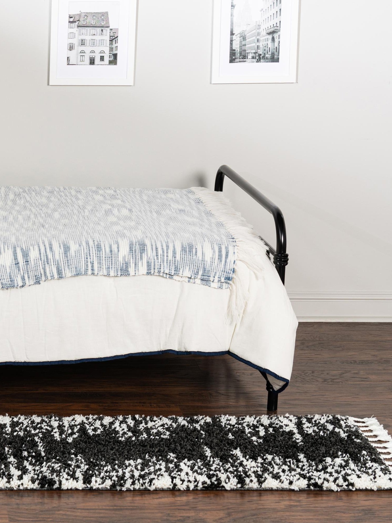 Black and White 2' x 6' Serenity Shag Runner Area Rug Thick Soft Touch Fluffy & Plush Shaggy Pile Carpet for Living Rooms, Kitchen, Bedrooms, Office, Dorms for Sale at Rug Engine