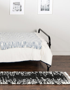 Black and White 2' x 6' Serenity Shag Runner Area Rug Thick Soft Touch Fluffy & Plush Shaggy Pile