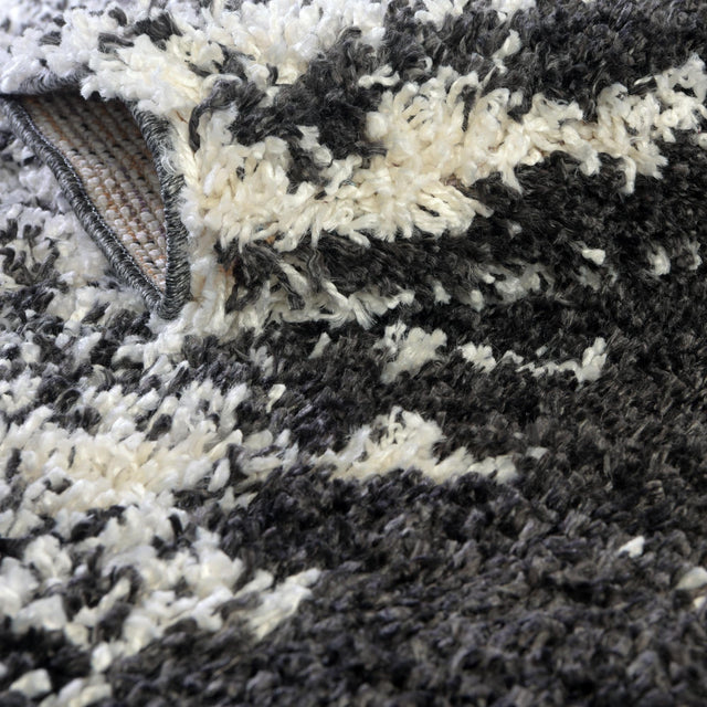 Black and White 2' x 6' Serenity Shag Runner Area Rug Thick Soft Touch Fluffy & Plush Shaggy Pile