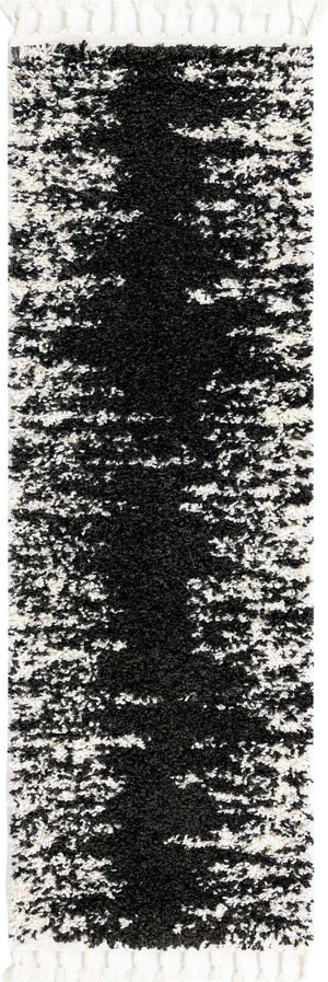 Black and White 2' x 6' Serenity Shag Runner Area Rug Thick Soft Touch Fluffy & Plush Shaggy Pile