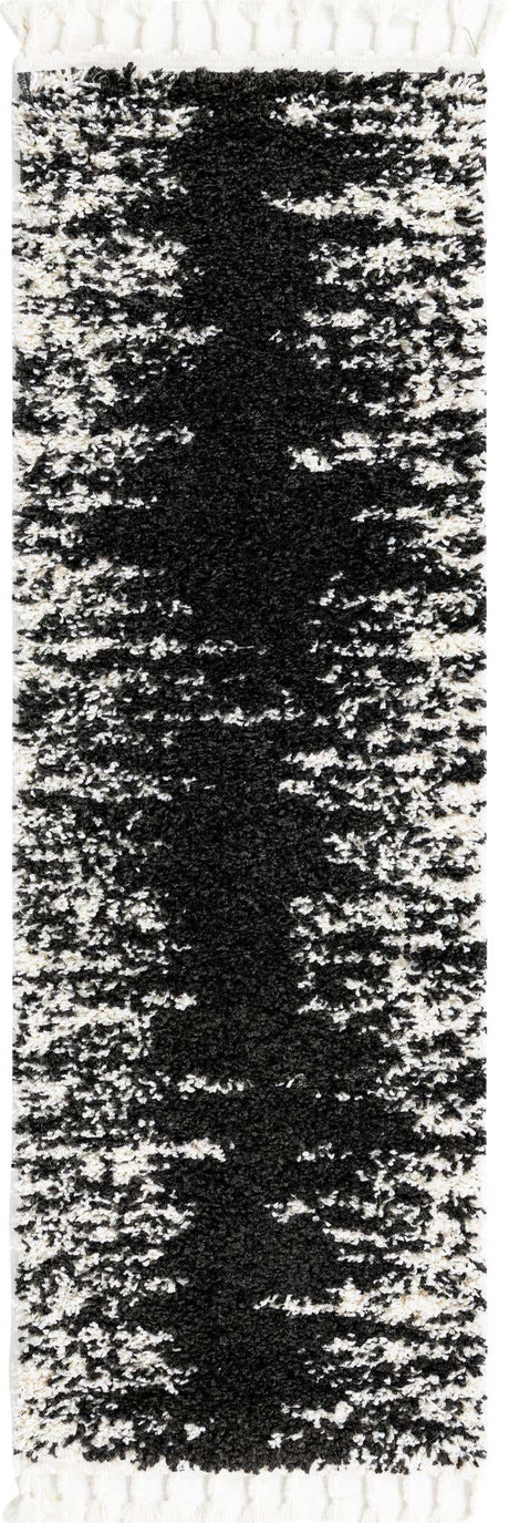 Black and White 2' x 6' Serenity Shag Runner Area Rug Thick Soft Touch Fluffy & Plush Shaggy Pile