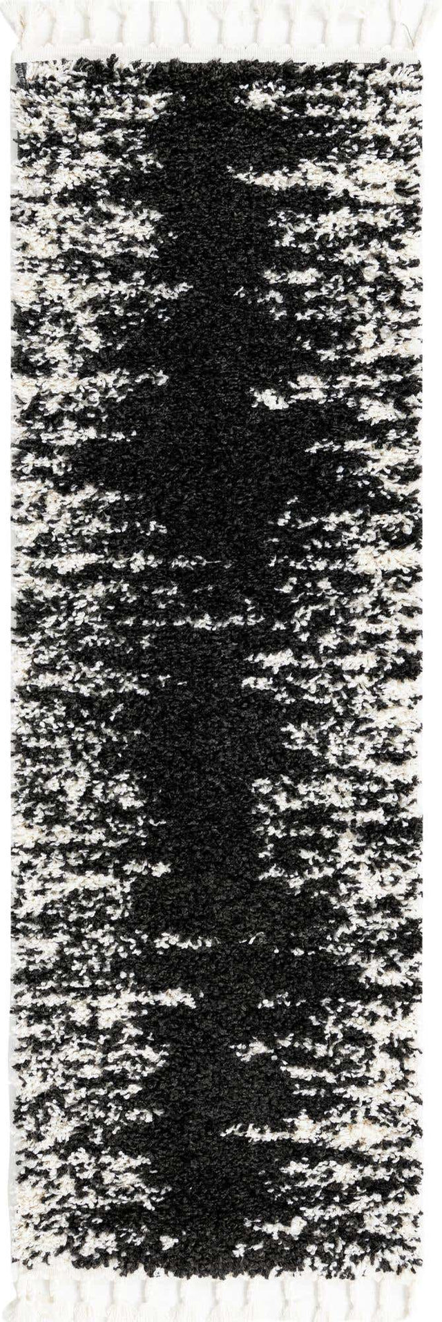 Black and White 2' x 6' Serenity Shag Runner Area Rug Thick Soft Touch Fluffy & Plush Shaggy Pile