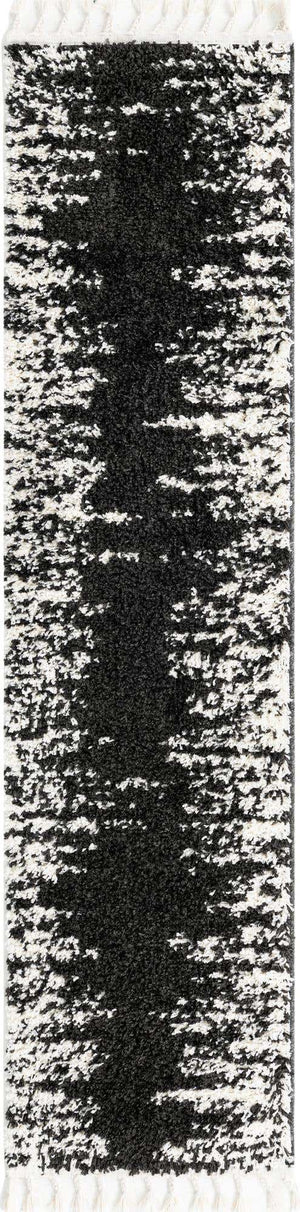 Black and White 2' x 8' Serenity Shag Runner Area Rug Thick Soft Touch Fluffy & Plush Shaggy Pile
