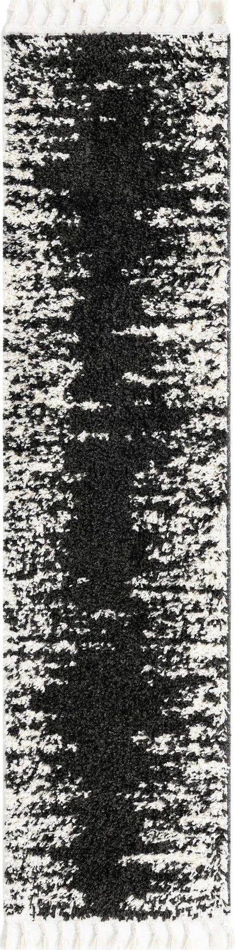 Black and White 2' x 8' Serenity Shag Runner Area Rug Thick Soft Touch Fluffy & Plush Shaggy Pile